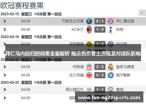 拜仁马内回归时间表全面解析 揭示伤愈复出进程及对球队影响